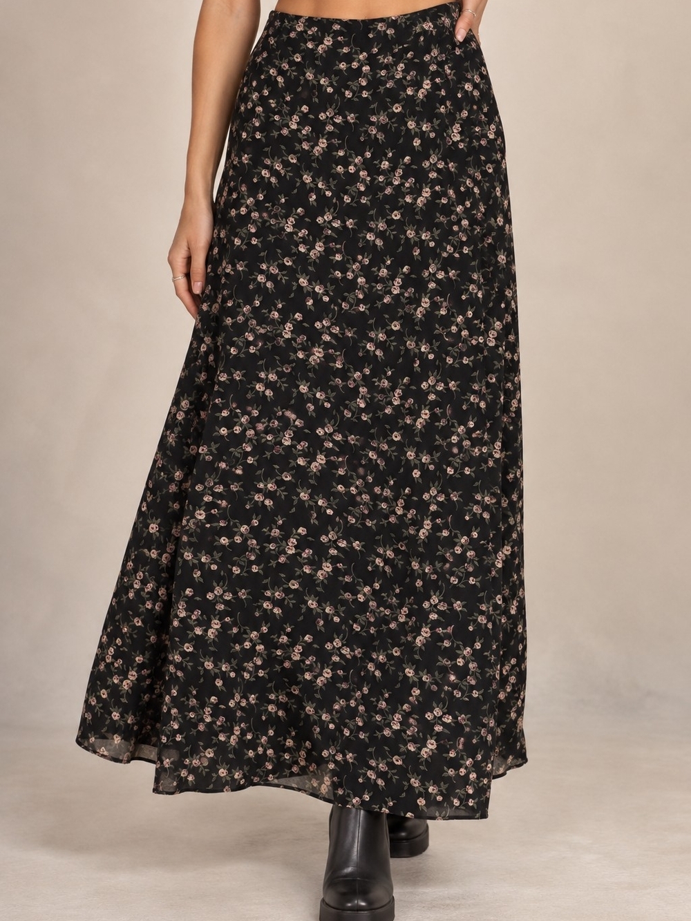 Vintage Star Cody Black Floral Maxi Skirt Womens 90s Grunge Cottagecore Size L